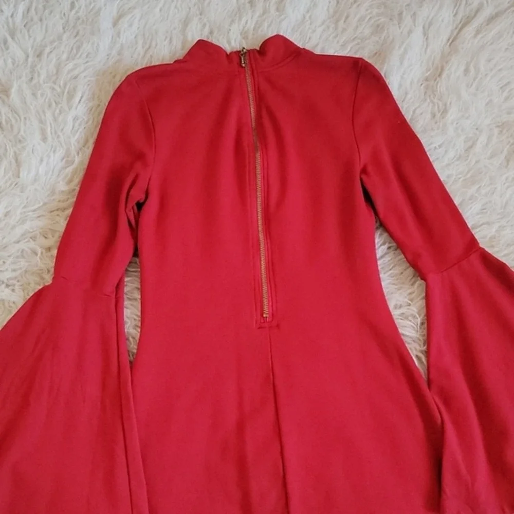 Venus Long Bell Sleeve Mock Neck‎ Zip Back Bodycon Sheath Dress Size Large